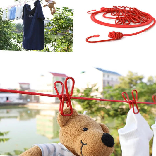 RT HiveĀ® Portable Retractable Windproof Clothesline with 12 Clips | Drying Rope - RT Hive